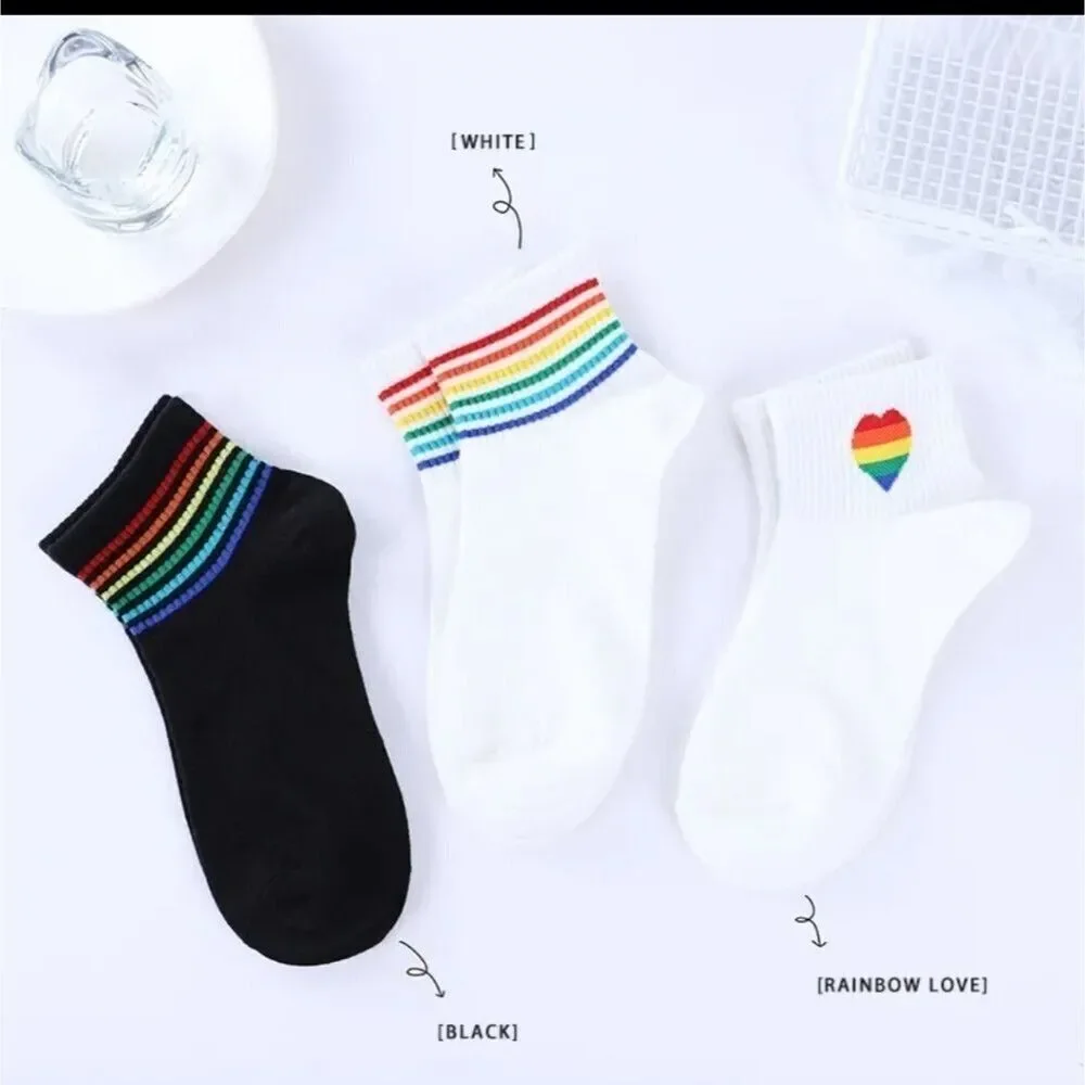 3PAIRS Women's Rainbow Stripe Crew Socks